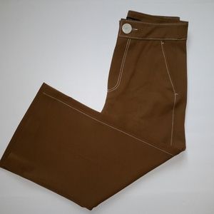 Zara Wide Leg Cropped Pants Brown XS